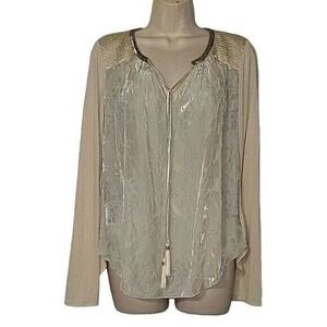 HALE BOB Silk‎ Ivory Floral Vestige Beaded Blouse S Whimsical Spring Vacation